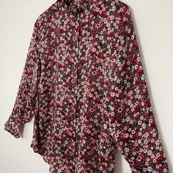 Tommy Hilfiger floral cuff sleeves ruffled collar button up shirt plus size - Picture 5 of 10